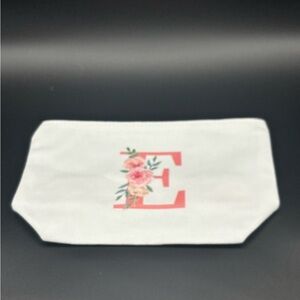 Monogrammed Floral “E” Cosmetic Bag - White Canvas - 9x6